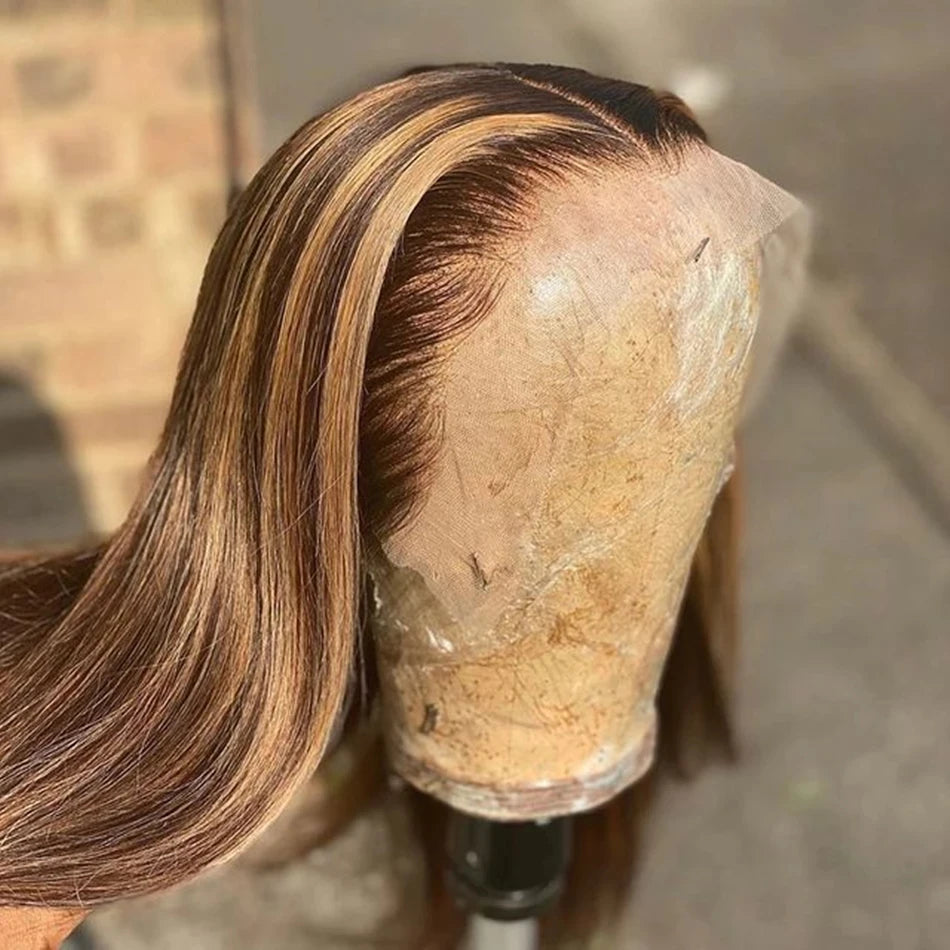 Highlight Colored Human Hair Wigs For Women 13x4 Lace Front Human Hair Wig Pre Plucked Honey Blonde Straight Lace Frontal Wig