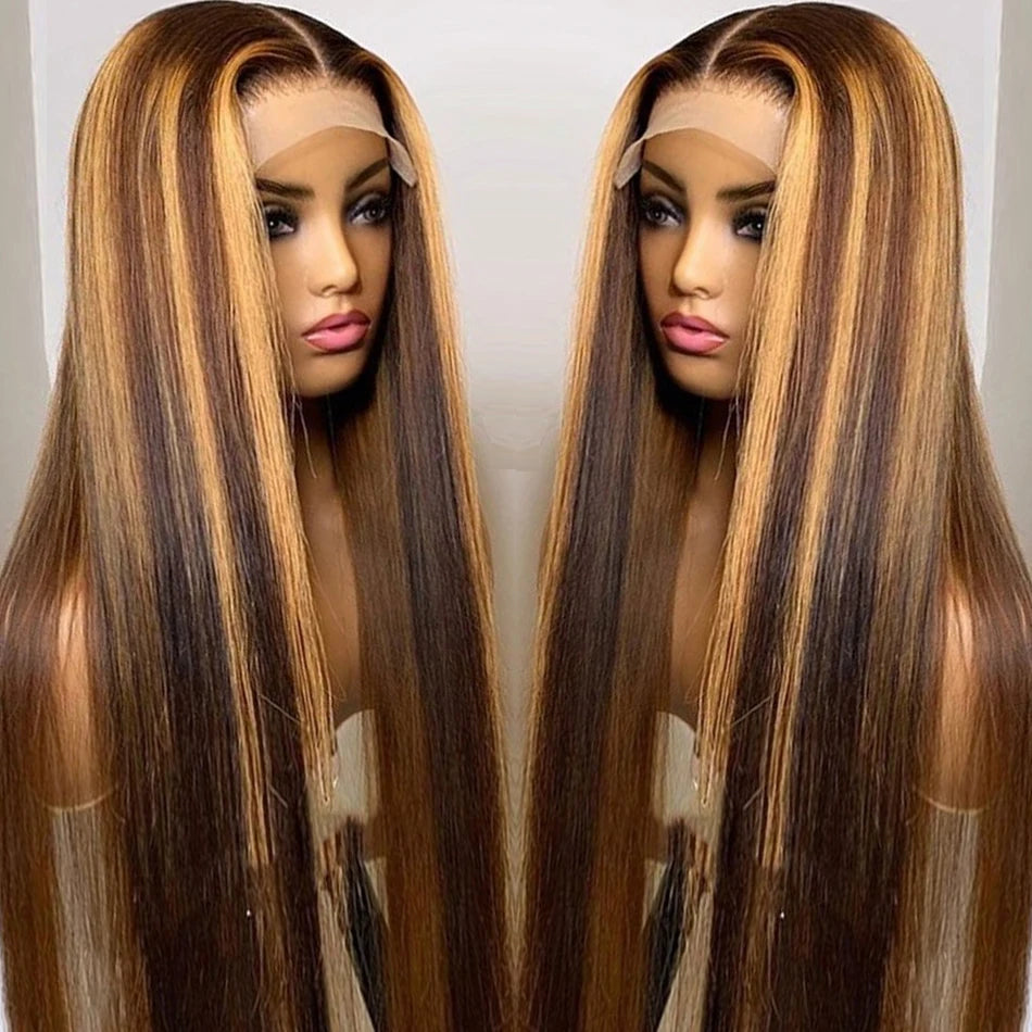 Highlight Colored Human Hair Wigs For Women 13x4 Lace Front Human Hair Wig Pre Plucked Honey Blonde Straight Lace Frontal Wig