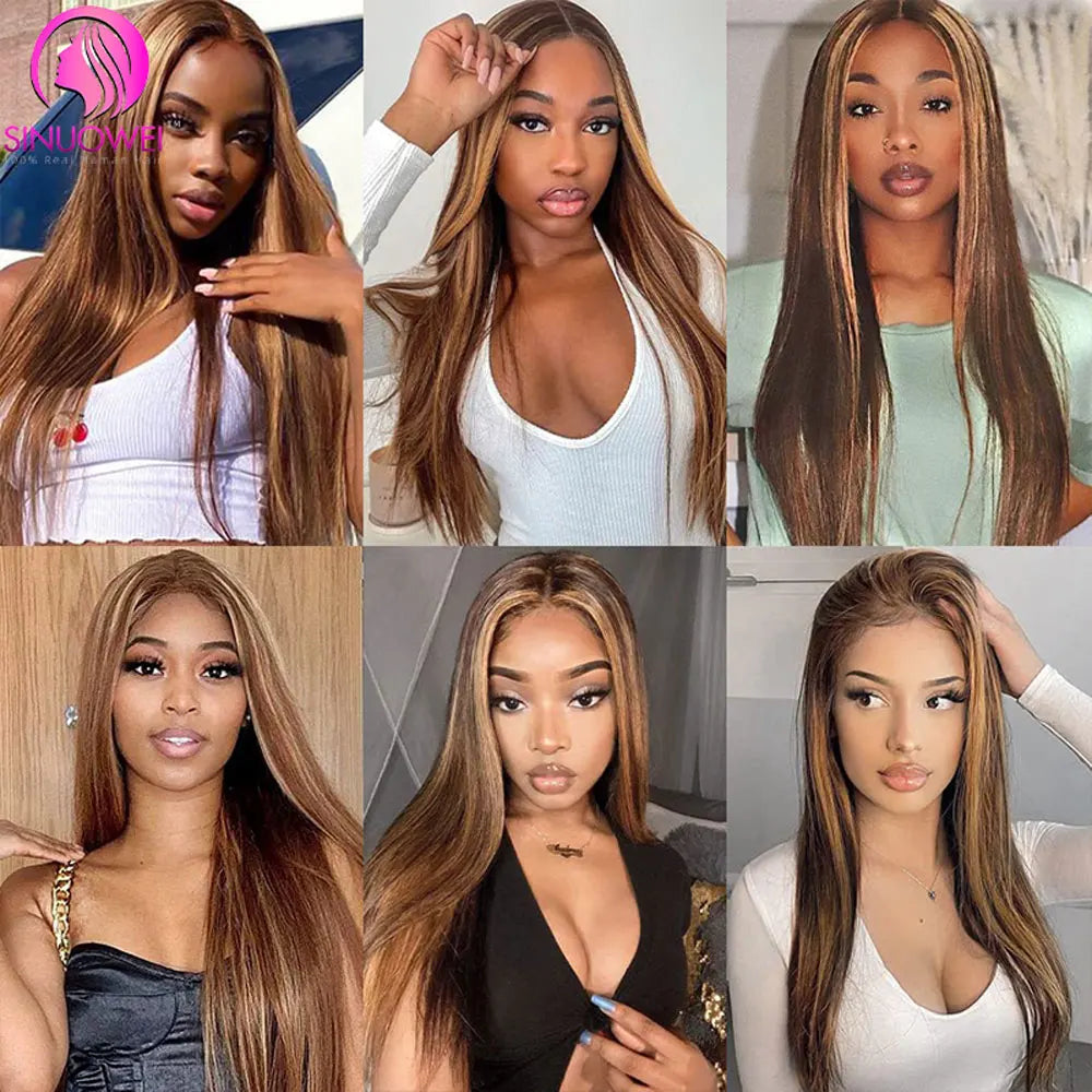 Highlight Colored Human Hair Wigs For Women 13x4 Lace Front Human Hair Wig Pre Plucked Honey Blonde Straight Lace Frontal Wig