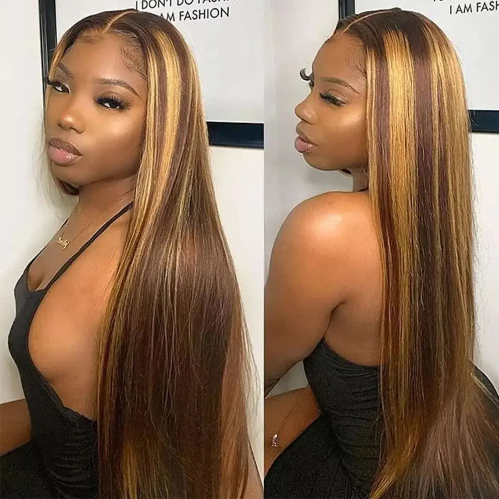 Highlight Colored Human Hair Wigs For Women 13x4 Lace Front Human Hair Wig Pre Plucked Honey Blonde Straight Lace Frontal Wig