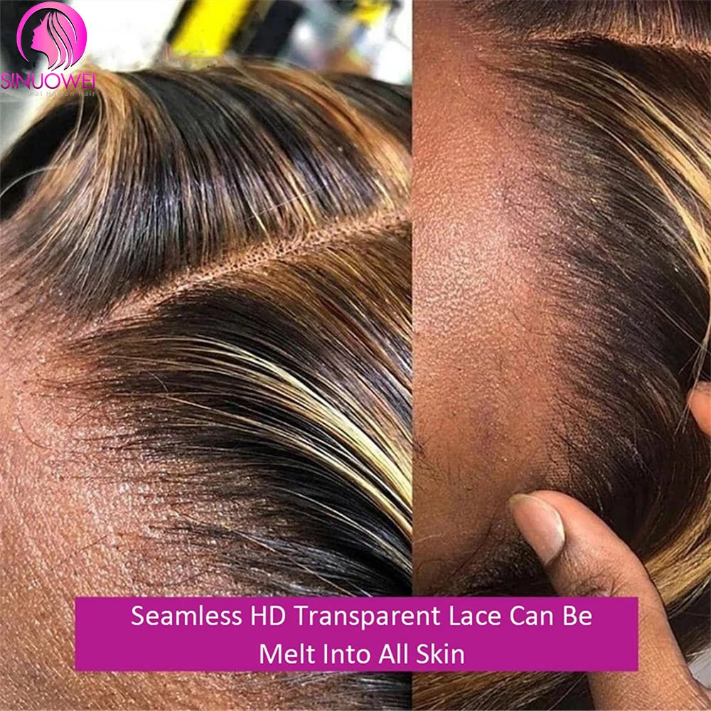 Highlight Colored Human Hair Wigs For Women 13x4 Lace Front Human Hair Wig Pre Plucked Honey Blonde Straight Lace Frontal Wig
